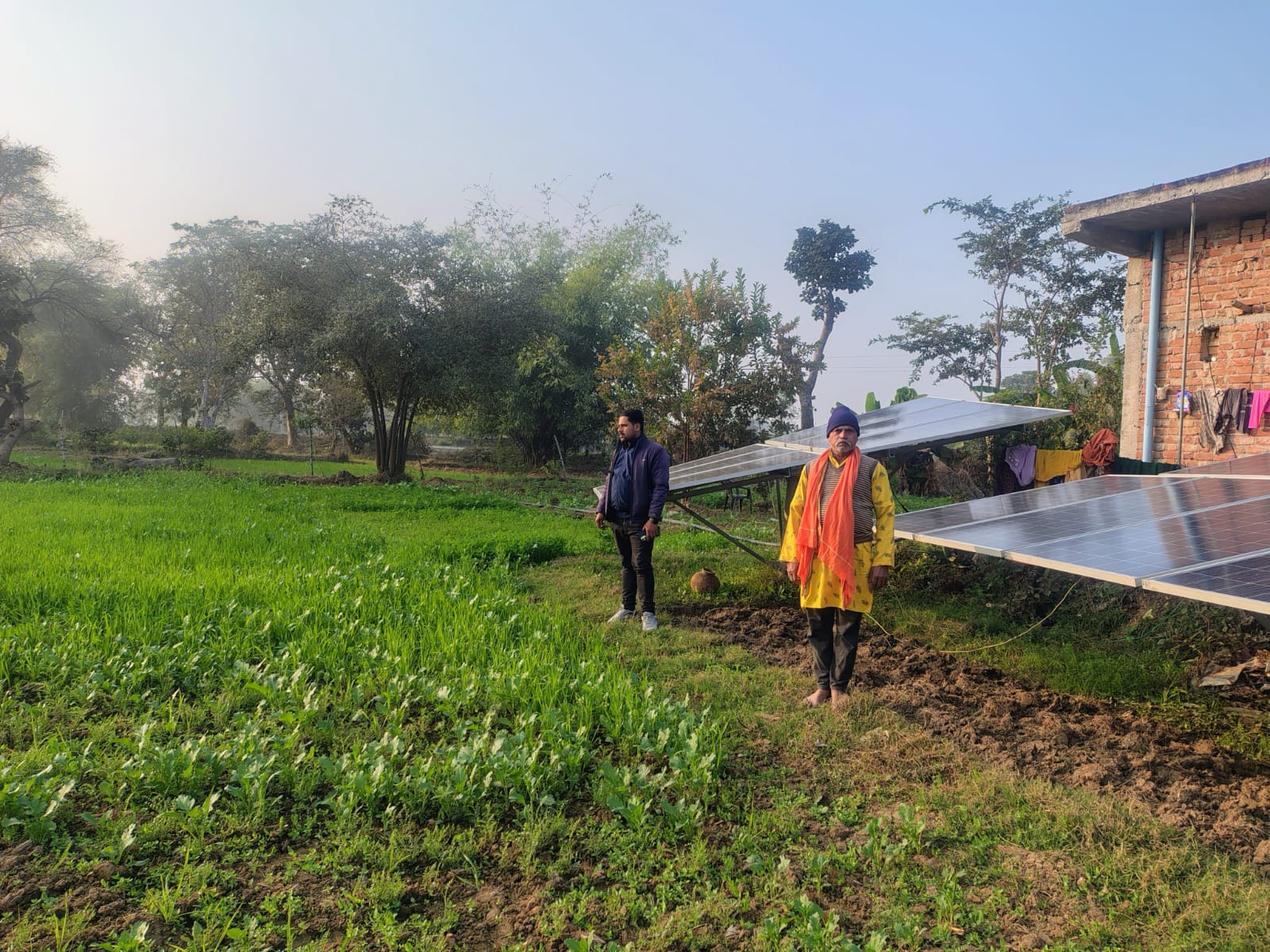 Solar irrigation panels installed at a farmer's field in Chausarh